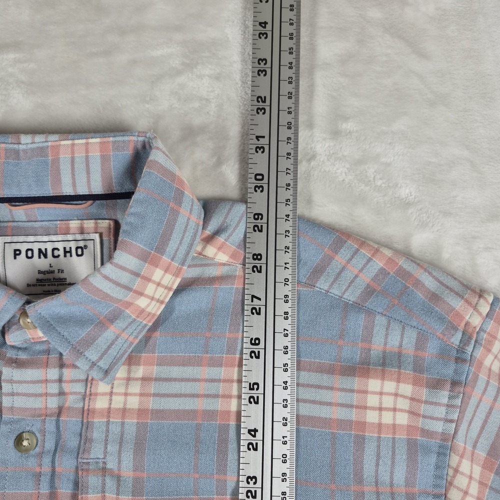 Poncho Flannel Shirt Men's Large Blue Pink Plaid Long Sleeve Regular Fit Comfort - Picture 3 of 8